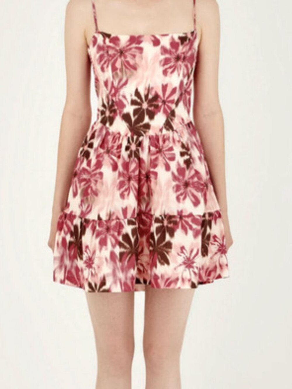 Especia Mini Bustier Dress XS Pink Floral Daucus Cotton Babydoll Fit and Flare